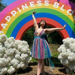 RAINBOW TULLE DRESS (PRIDE DRESS) with low v neckline, adjustable